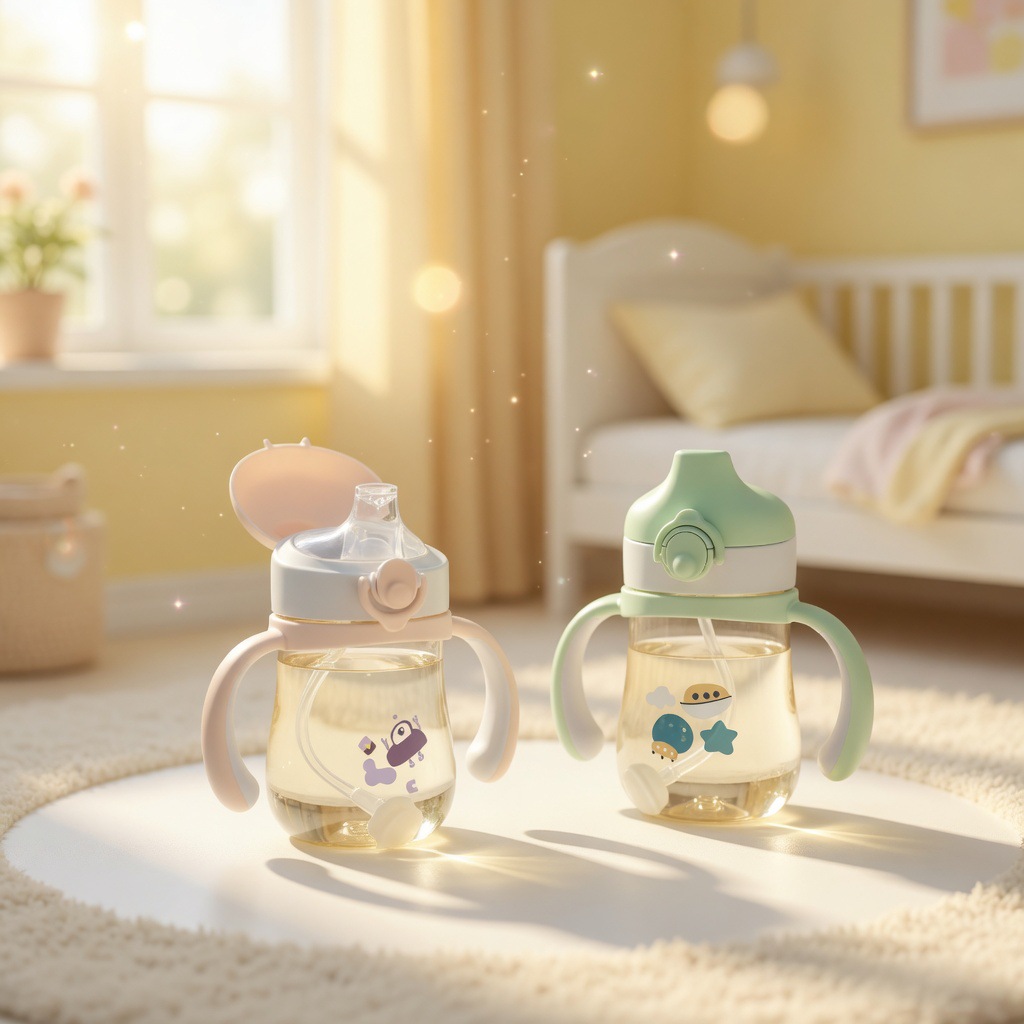 Mayorista PPSU bebés boca de pato con paja de más de un año de taza de aprendizaje con mango de fábrica de gran calibre OEM personalizado