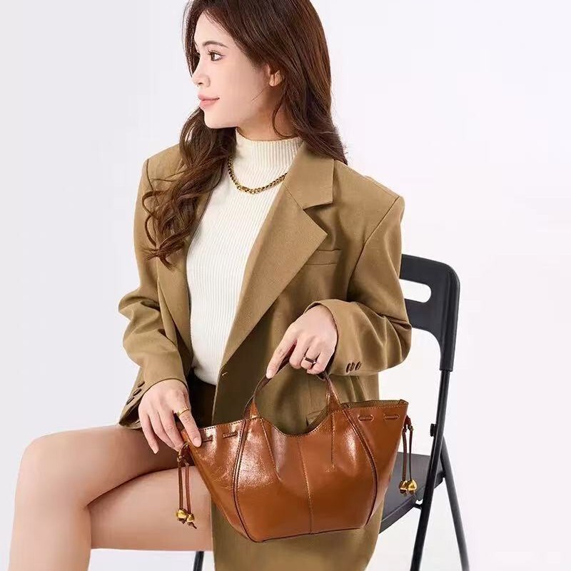 Za2025 New Women's Bag Fashionable Versatile Dark Brown Yellow Strap Beaded Handbag Retro Commuter Crossbody Bag Trendy