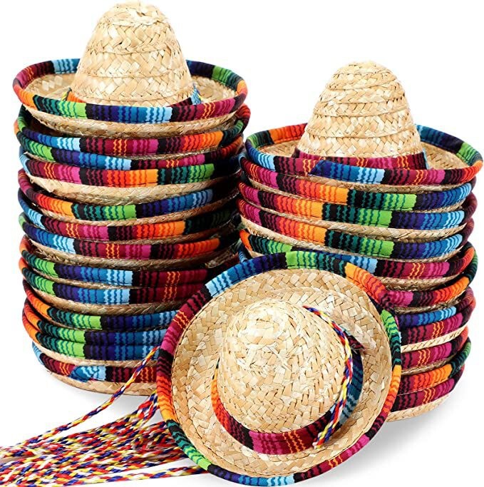 Amazon's Best-Selling 15cm Mini Wide-Brimmed Mexican Hat Cinco De Mayo Straw Hat Party Decoration with Colorfulful Rope