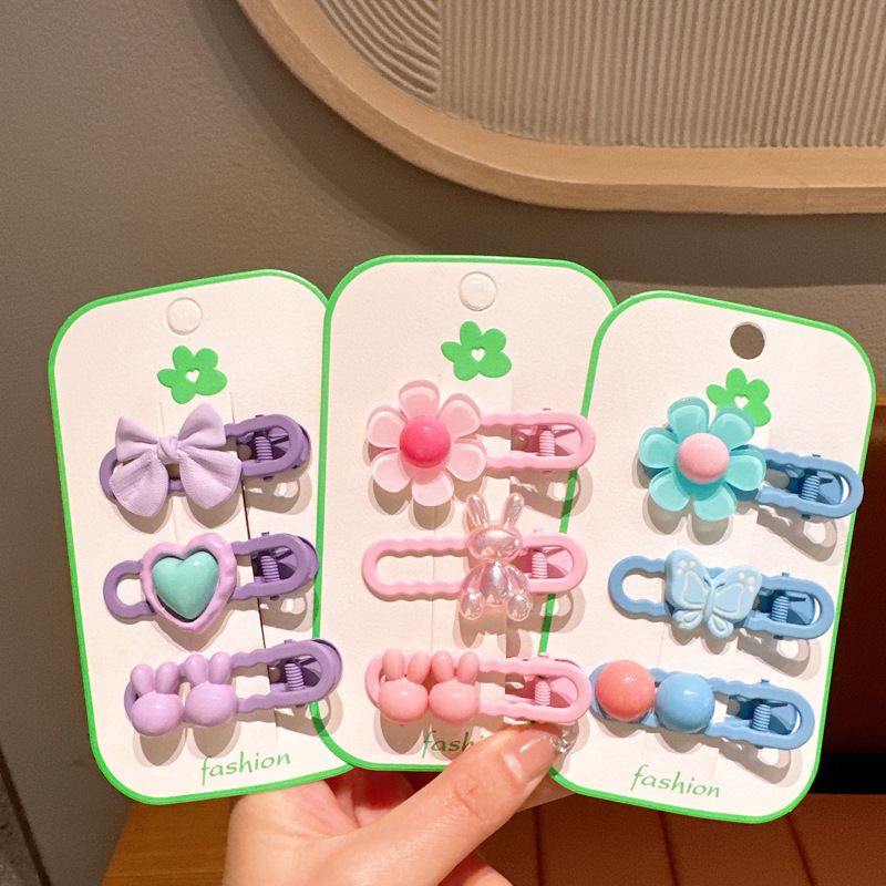 3 piezas estilo coreano aleación pico clip chica lado clip flequillo clip lindo flor conejo horquilla clip de Cabeza trasera