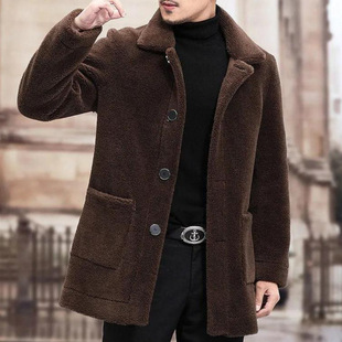 Imitation Cashmere Autumn and Winter New Jacket Lapel Short Leather Jacket Men's Cashmere Thickeneded Jacket Length about 75