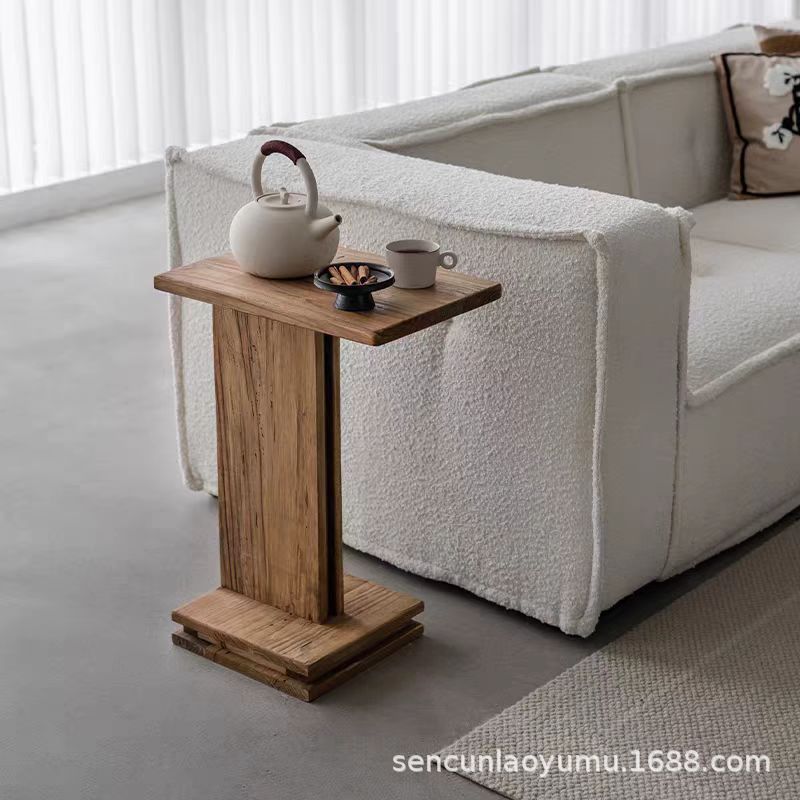 Wabi-Sabi Style Pure Solid Wood Coffee Table Old Elm Furniture Living Room Sofa Side Table Bedroom Bedside Mobile Small Coffee Table