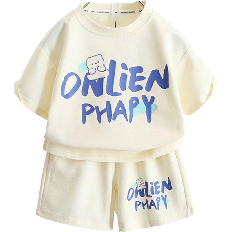 5442 Traje de manga corta para niños Verano 2025 Nuevo estilo de verano para niños Vestido de verano de media manga delgada para bebés Ropa de calle frita