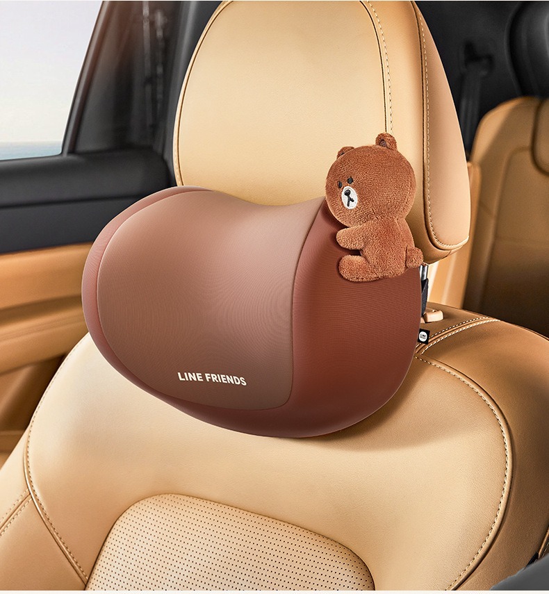 Brown Bear Car Headrest Driving Neck Pillow Car Cushion Cute Pillow for Car Use Cervical Spine Memory Foam Cushion