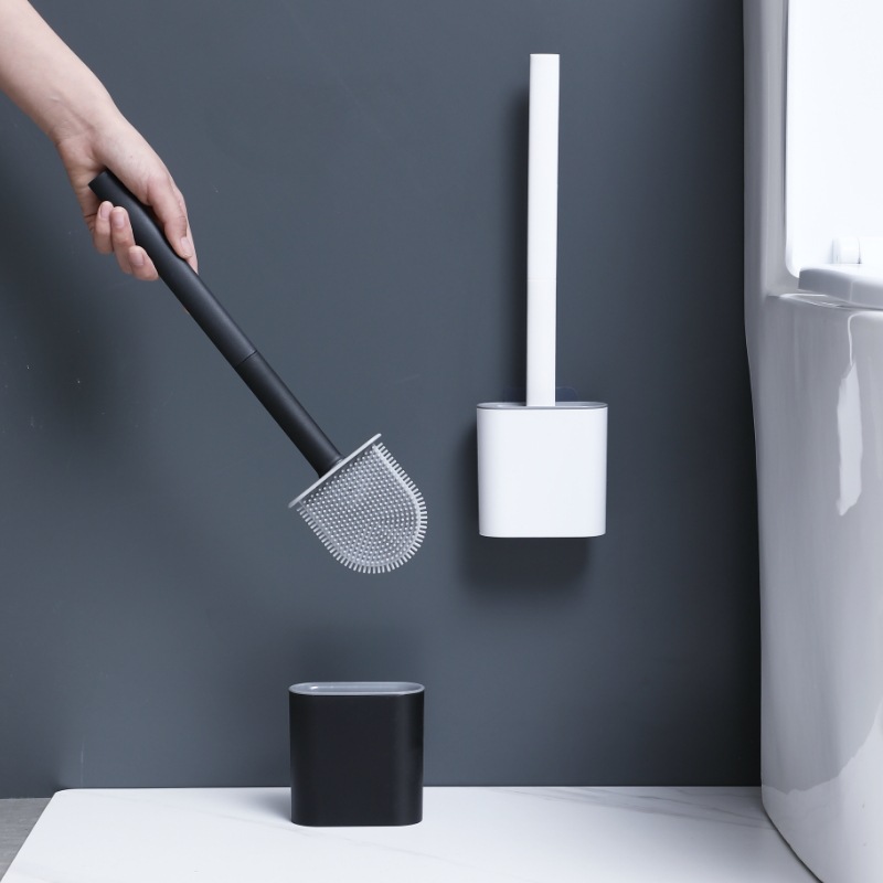 Xiangjia Cross-border nuevo cepillo de inodoro de silicona de varilla desmontable sin ángulo muerto cepillo de limpieza de mango largo cepillo de inodoro montado en la pared para el hogar