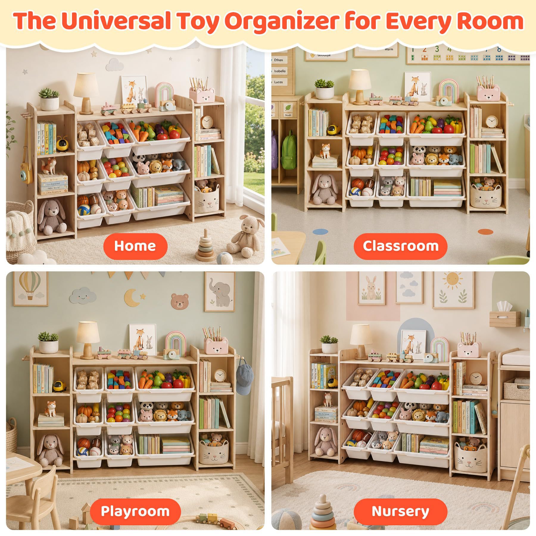 Cross-border Solid Wood Multi-layer Montessori Kindergarten Toy Storage Shelf Organizer Cabinet Children's Bookshelf Toy Rack