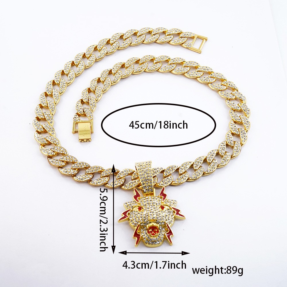 Nuevos productos transfronterizos hip-hop tendencia de diamante rojo pintado colgante de grifo de aceite goteo de diamante collar cubano joyería para hombre