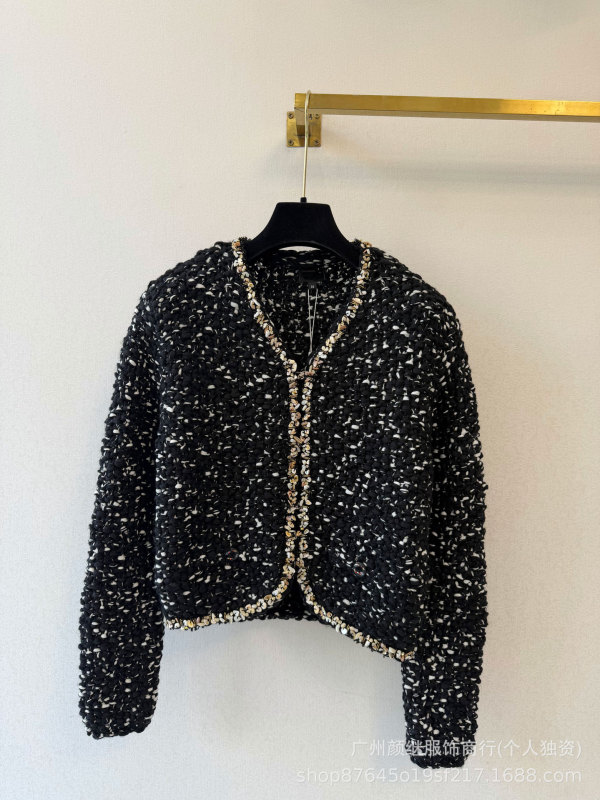 Shenzhen Nanyou~CH brand women's tweed jacket, round neck, shell-embellished, short wool knit cardigan top Shenzhen Nanyou~CH brand women's tweed jacket, round neck, shell-embellished, short wool knit cardigan top