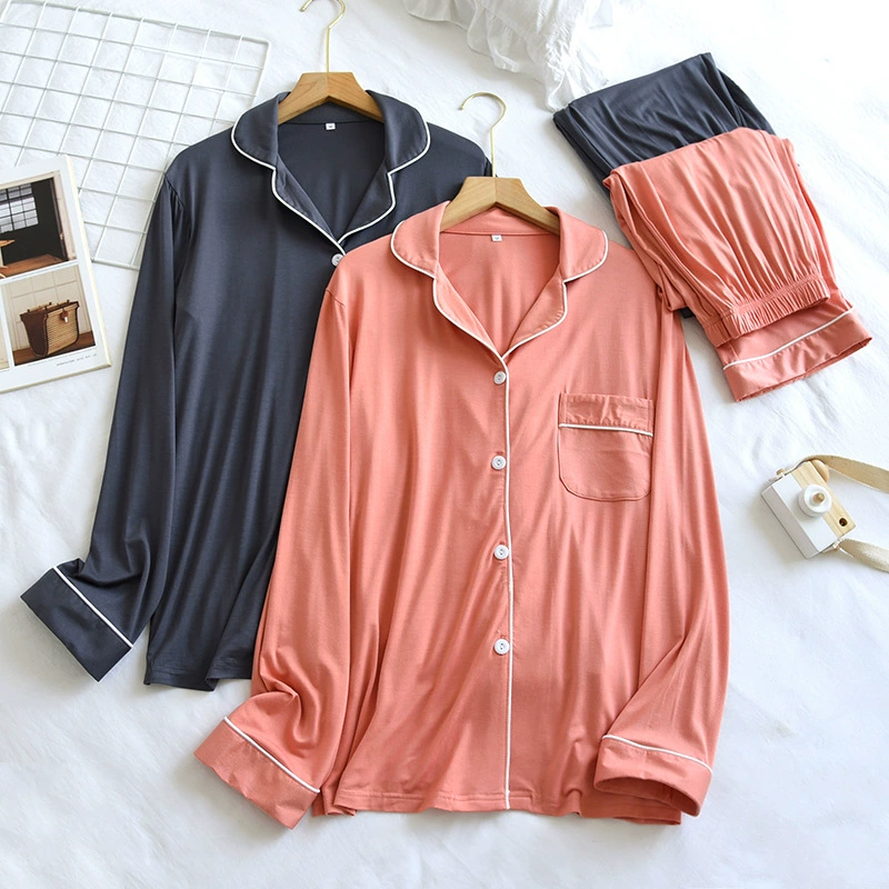 Женская пижама из модала, хлопок, с длинным рукавом, весна, лето, Осень, Зима, тонкий кардиган больших размеров, удобный костюм из двух частей для дома