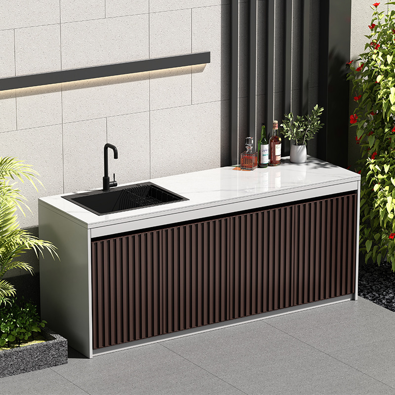 Outdoor Slate Courtyard Sink, Outdoor Wash Basin, Sink, Balcony Honeycomb Aluminum Garden Console, Left Sink