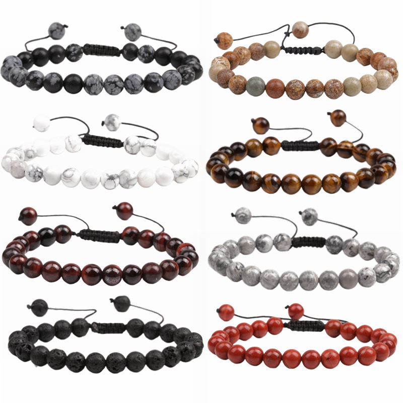 Joyería europea y americana DIY pulsera tejida con cuentas Ojo de tigre Pino blanco copo de nieve Pulsera de piedra pulsera de los hombres