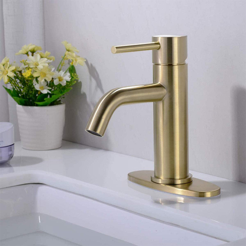 Stainless steel brushed gold faucet 304, cold and hot washbasin, washbasin, countertop basin, gold straight and curved faucet undefined