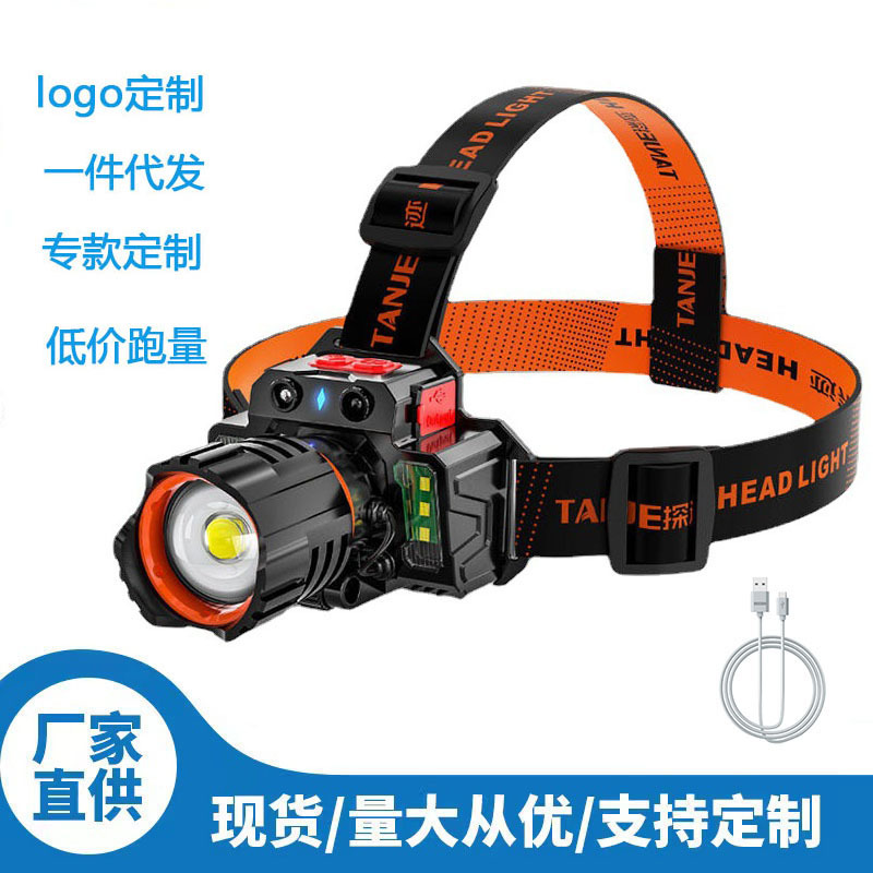 Transfronterizos al aire libre luz de cabeza USB ultra brillante inducción impermeable zoom portátil recargable luz de montaje nocturno