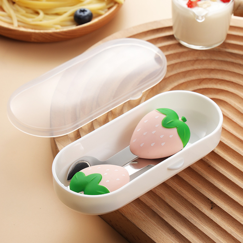 핑크 딸기★포크와 스푼 세트 [투명박스 포장]