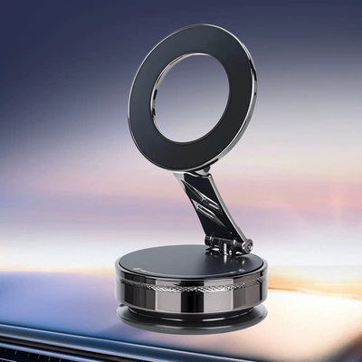 All-Alloy New Car-Mounted Phone Holder, Vacuum-Adhesive Zinc Alloy Foldable Magnetic Navigation Phone Holder (Car phone holder) - grey