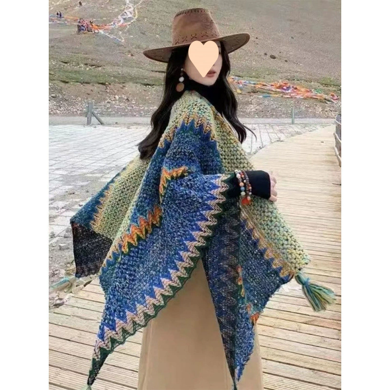 Ethnic trench coat, cloak from Yunnan province, scarf