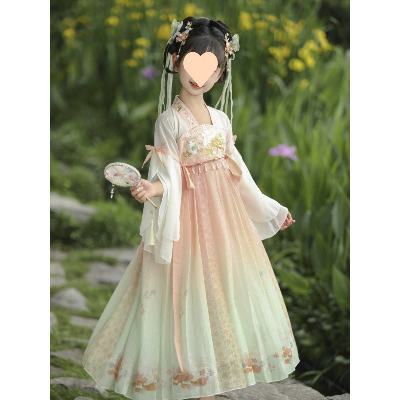 Династия Хань для девочек, весна и лето 2025, новый детский древний костюм в китайском стиле, костюм феи Тан, платье принцессы в древнем стиле для девочек, вышивка