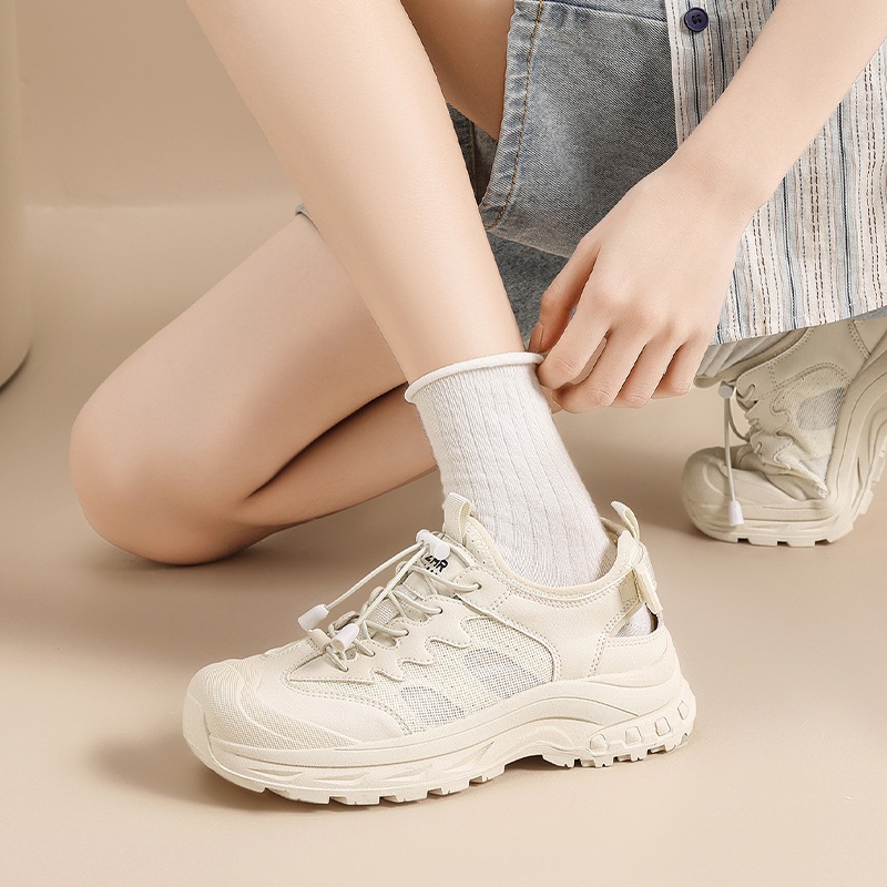 Giày thể thao nữ đế dày tăng chiều cao, lội suối thoáng khí, leo núi đế mềm — KS105E màu be