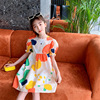 Summer dress, children's skirt, small princess costume, suitable for teen, Korean style, puff sleeves