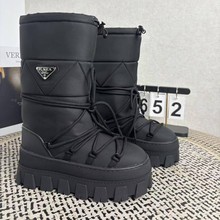 三角标齿轮厚底 收缩系带羽绒雪地靴女 2025冬新款加绒保暖滑雪靴