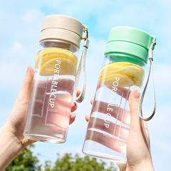 Summer high-temperature resistant simple anti-fall transparent plastic cup, outdoor mountain climbing portable INS style sports water bottle