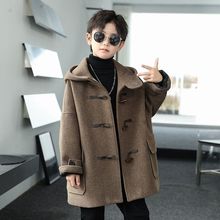 男童呢大衣2025秋冬新款牛角扣呢外套童装上衣中长款韩版宽松连帽