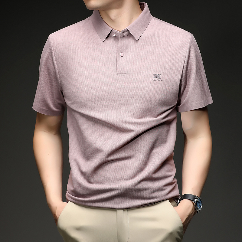 Fashionable Men's Short-Sleeved Polo Shirt, New Summer Style, Lapel Business Casual, Breathable, Fully Seamless Half-Sleeved T-Shirt, Men's Clothing