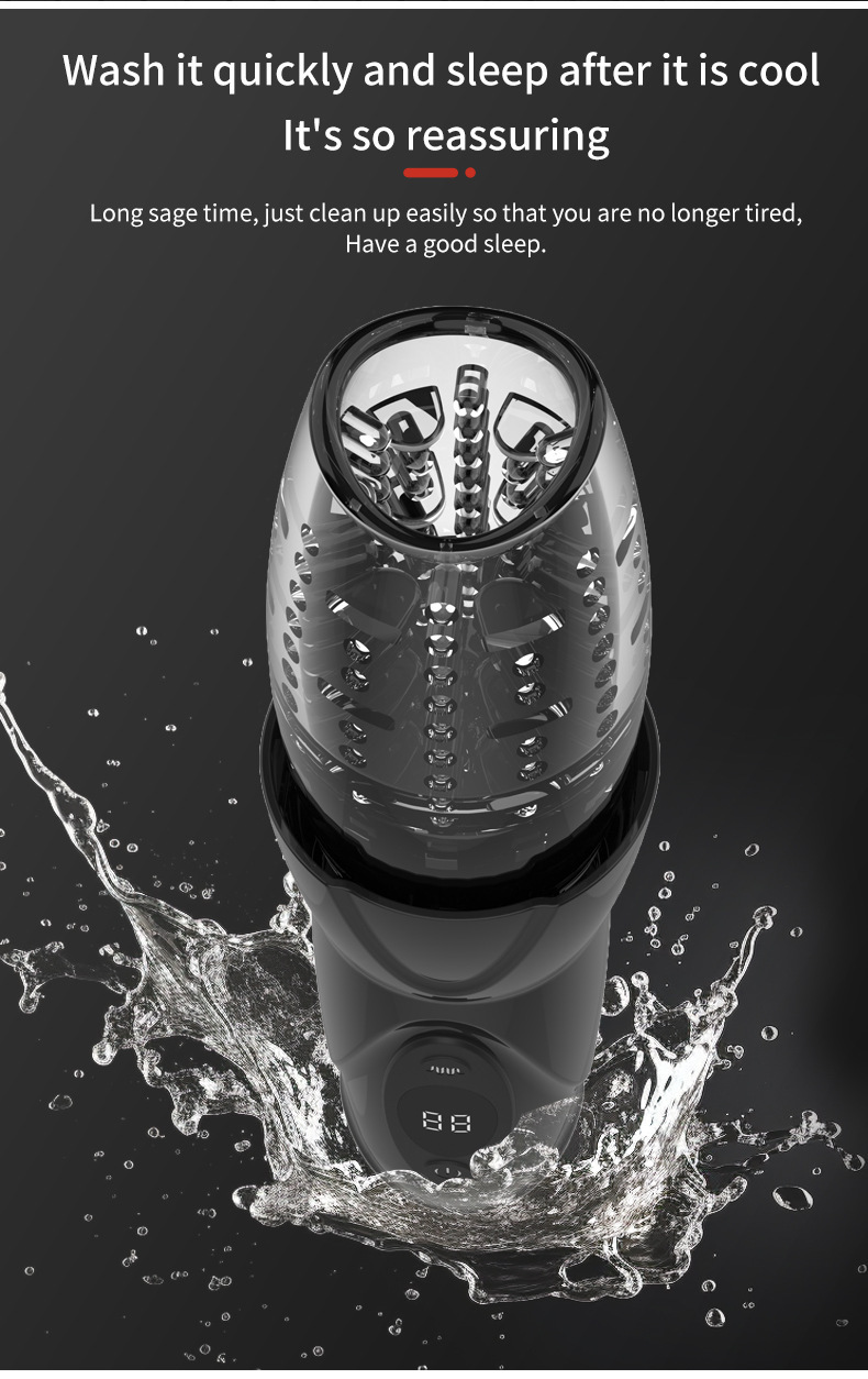 Telescopic Rotating Electric Masturbator with Vibration, Black ABS and Silicone Cup for Men — detail image 9