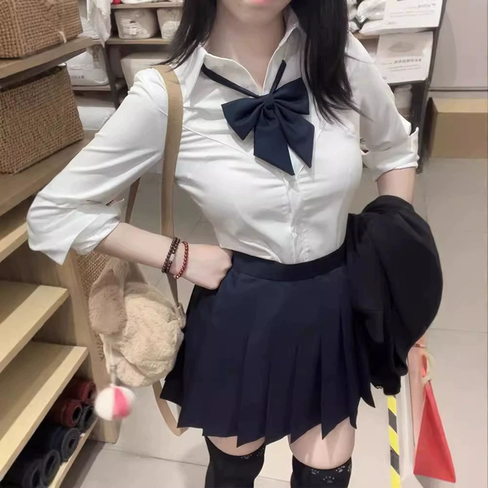 Модная женская блузка с завышенной талией в стиле чистого желания, универсальный комплект униформы в студенческом стиле для весны и осени, белая рубашка, топ с длинными рукавами JK.
