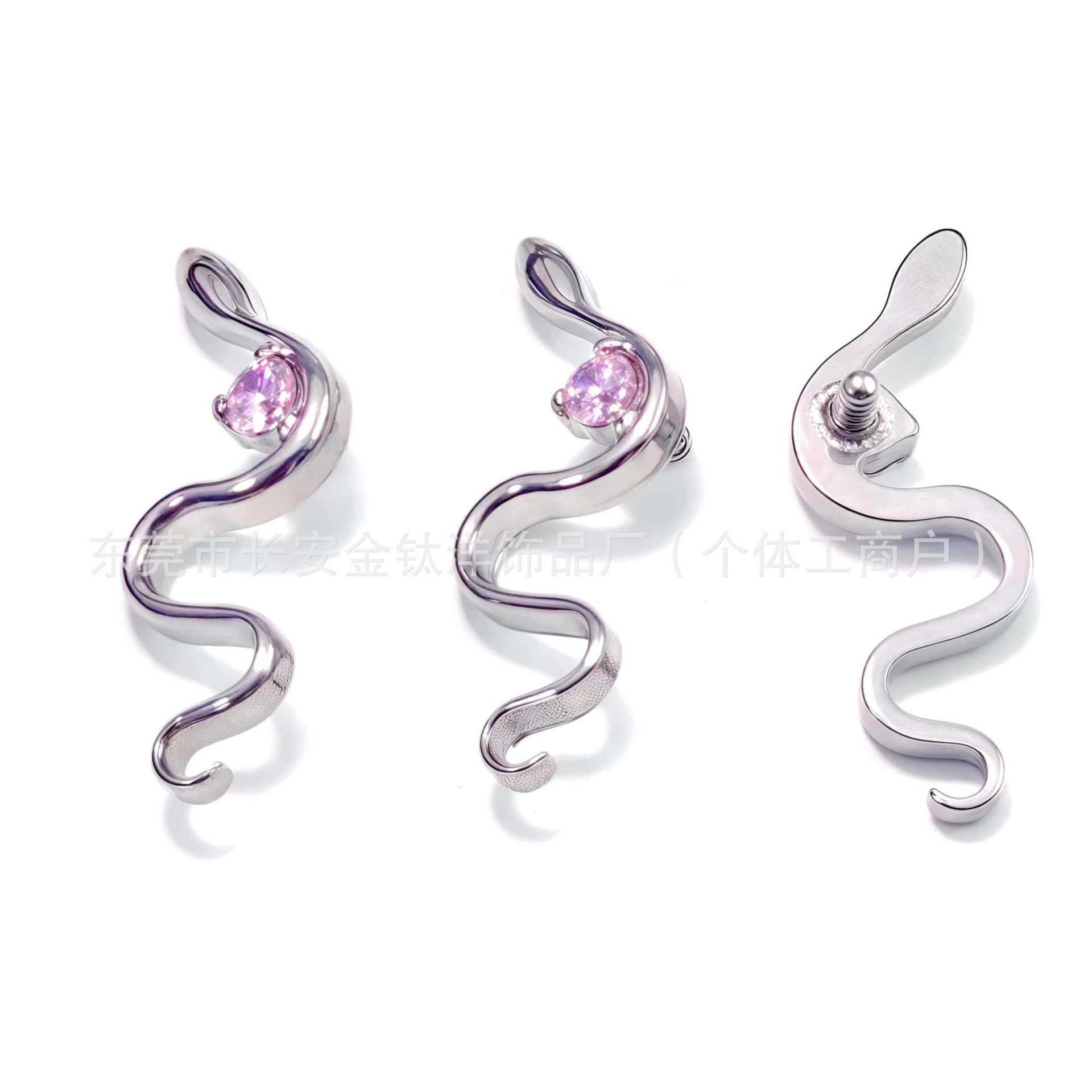 F136 Titanium Snake Inlaid Zircon Earrings Lip Nails Ear Bone Nails Cochlear Nails G23 Titanium Alloy Body Piercing Jewelry detail image 7
