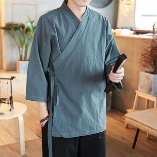 中式春夏斜襟汉服男古装汉元素茶服套装古风居士服禅服中国风男装