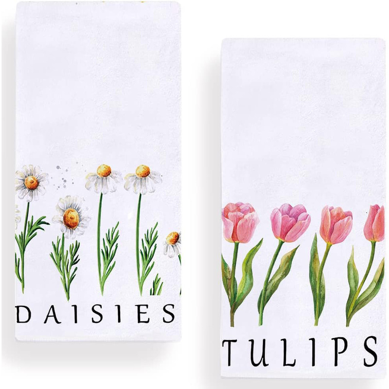 Watercolor wildflower kitchen dish towel seasonal spring and summer flower tea towel dish cloth for cooking baking housewarming