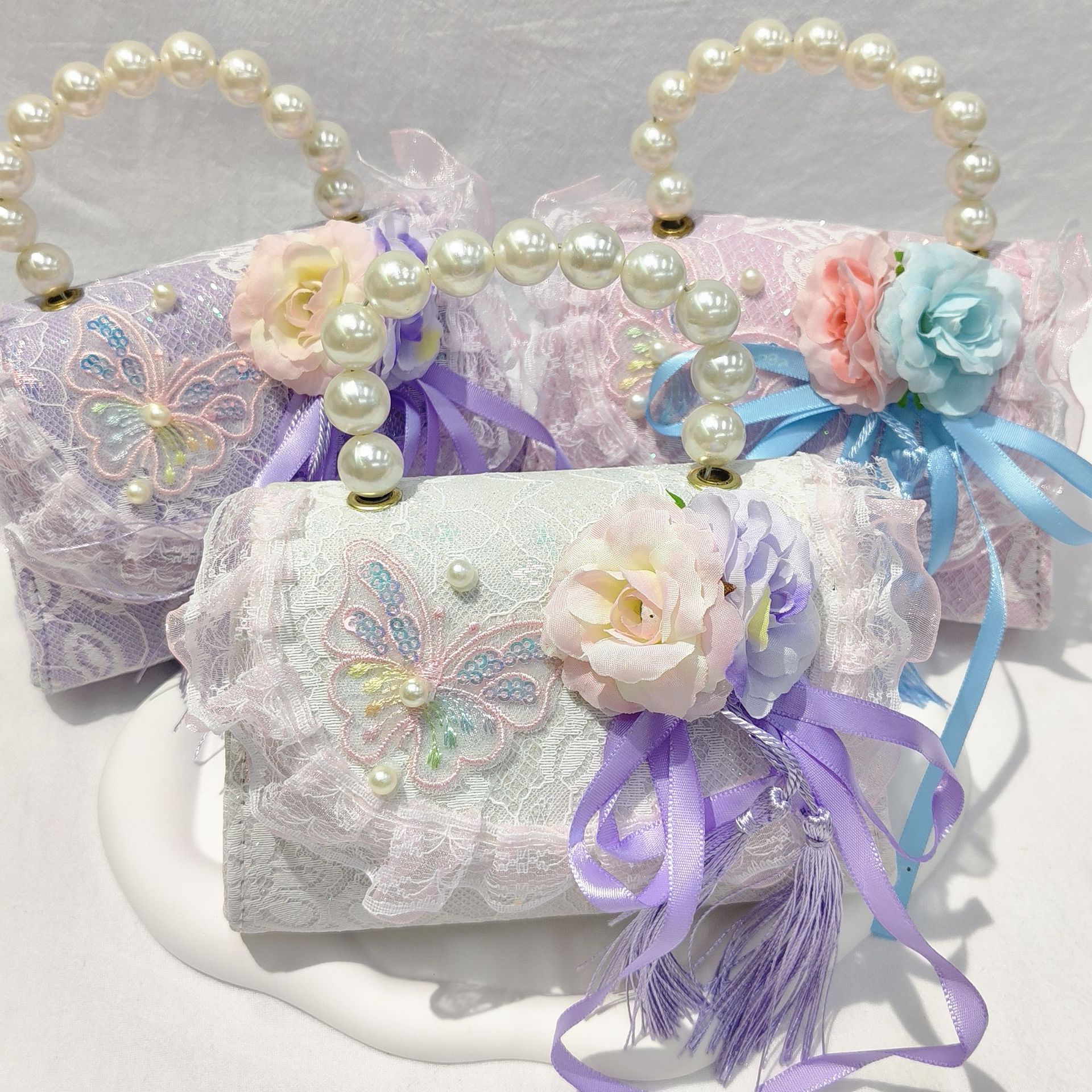 Bolso de arco para niños bolso de rosa de verano bolso de mochila para chicas bolso de princesa de perla pequeña bolsa de cambio de viento fragante