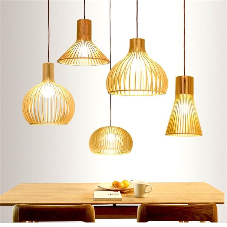日式吊灯火锅店实木艺餐厅灯创意北欧原木鸟笼吊灯韩式料理吧台灯
