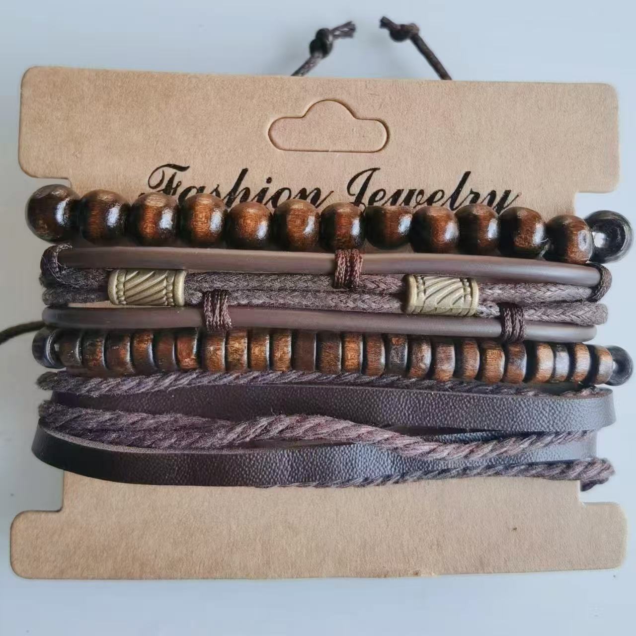 Foreign trade hot new style bracelet combination retro literary style bronze beam leather wooden beads suit factory direct sales