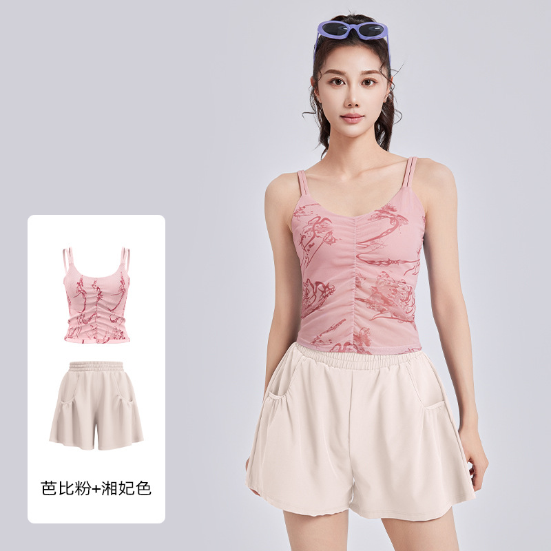 Juyitang nuevo estilo estampado de estilo nacional honda traje de yoga traje de fitness deportivo de copa fija de una pieza para mujer