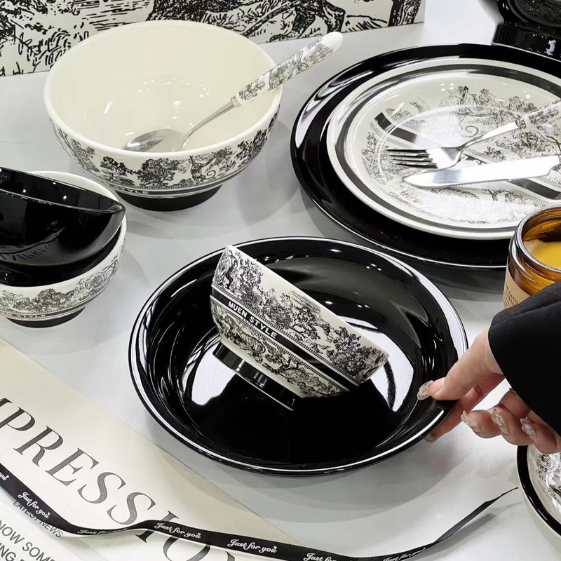 Muen Bowl and Plate suit Household Light Luxury High-value Ceramic Bowl Exquisite Bowl and Plate Tableware Housewarming Gift Muen Bowl and Plate suit Household Light Luxury High-value Ceramic Bowl Exquisite Bowl and Plate Tableware Housewarming Gift
