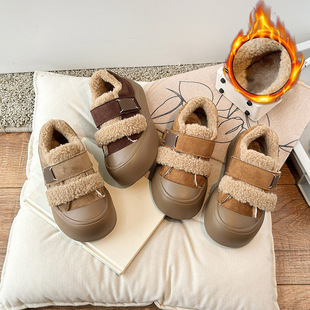 2025 New Winter Kidsren's Shoes Korean Style Lamb Wool Girls' Cotton Shoes Fleece-Lined Warm Toe-Cap Anti-Kick Fur Shoes