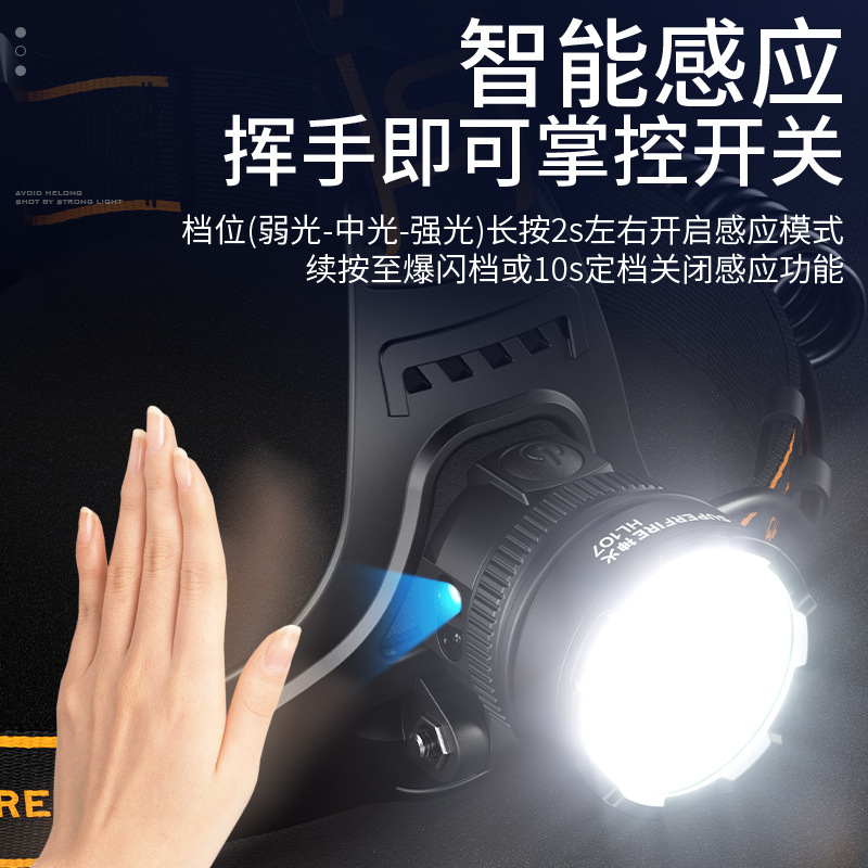 Shenhua HL107 inducción luz de cabeza pescador nocturno carga super brillante super larga duración 20W iluminación montada en la cabeza