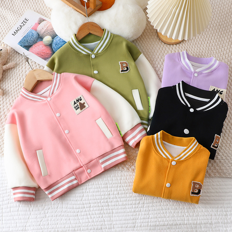 2025 New Children's Baseball Uniform Baby Autumn and Winter Thickened Casual Jacket Medium and Large Children's Style Cardigan Sweatshirt Children's Clothing