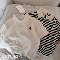 Детская рубашка POLO с короткими рукавами 2025 новый летний мальчик сплошной цвет футболка прилив бренд ребенок в полоску топ женский тонкий