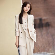 跨境外贸职业西装套装女秋新款高级感通勤面试正装西服马甲三件套