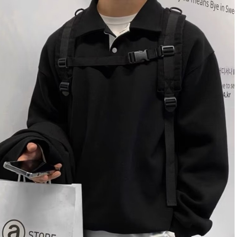 轻熟风男装翻领卫衣男春秋潮牌高级感Polo衫韩系风格穿搭外套