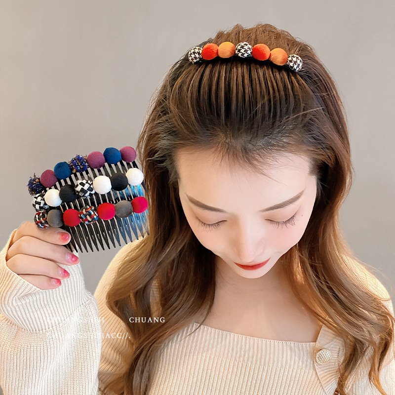 側邊髮夾毛球網紅髮梳2023新款碎發梳碎發整理神器女劉海插梳髮飾