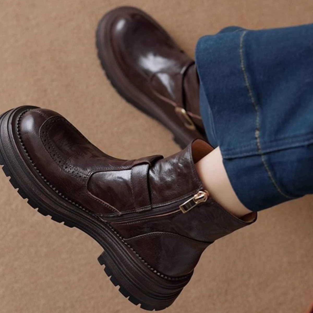 Martens, флисовые полусапожки на платформе, французский стиль, натуральная кожа