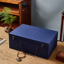 蓝色布面锦盒长方形玉器石头古玩碗摆件礼盒空盒正方形礼品盒
