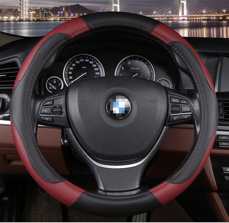 Universal Car Steering Wheel Cover, Genuine Leather Hand-Stitched Cover, Ultra-Thin Car Cover for Volkswagen, Four-Season Anti-Slip Leather Cover