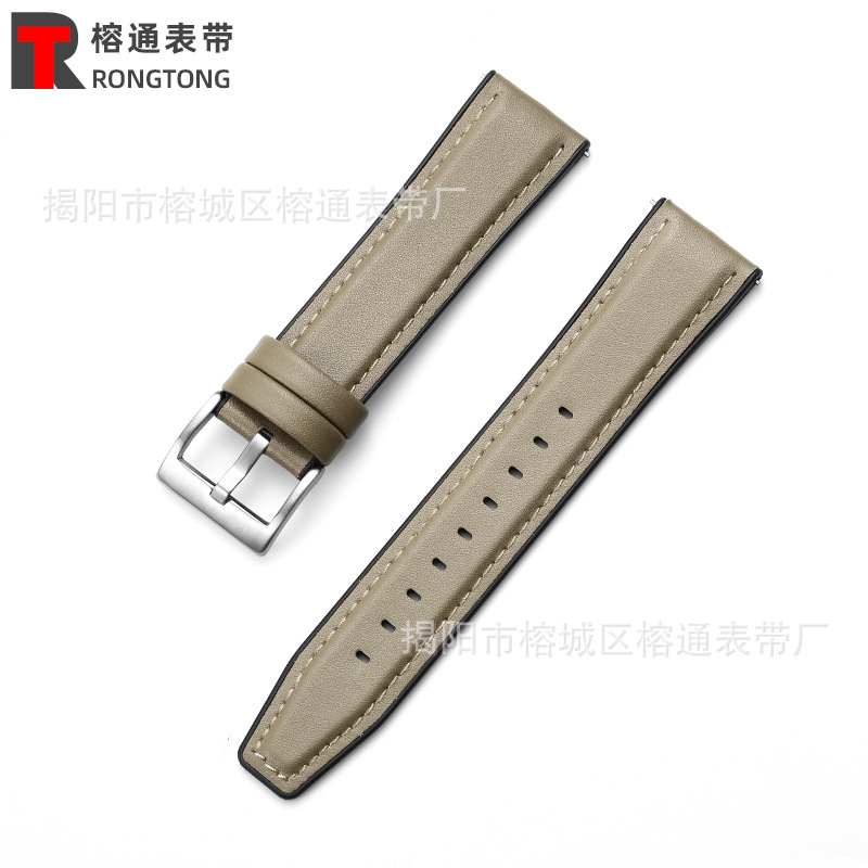 Adecuado para Huawei GT2 Samsung Galaxy suela de goma correa de reloj de cuero correa de muñeca de cuero de microfibra oreja de liberación rápida 20/22mm
