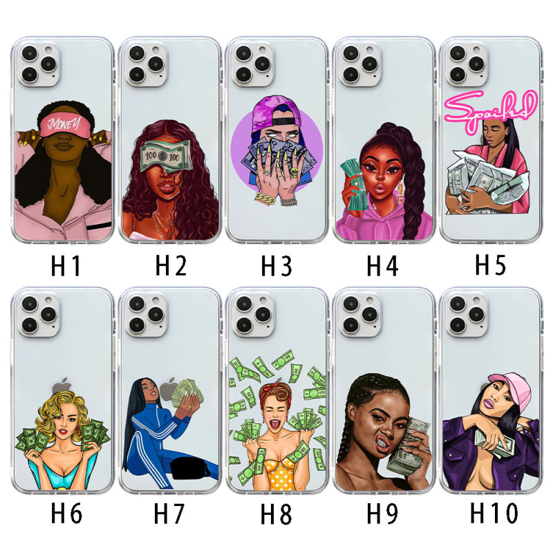 Suitable for Apple 16 Cartoon Cash Black Girl Transparent Tpu Painted 14Pro Max Mobile Phone Case Manufacturer