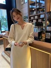 中长款大衣秋冬季连衣裙女外穿新款韩版毛衣裙内搭配气质领针织